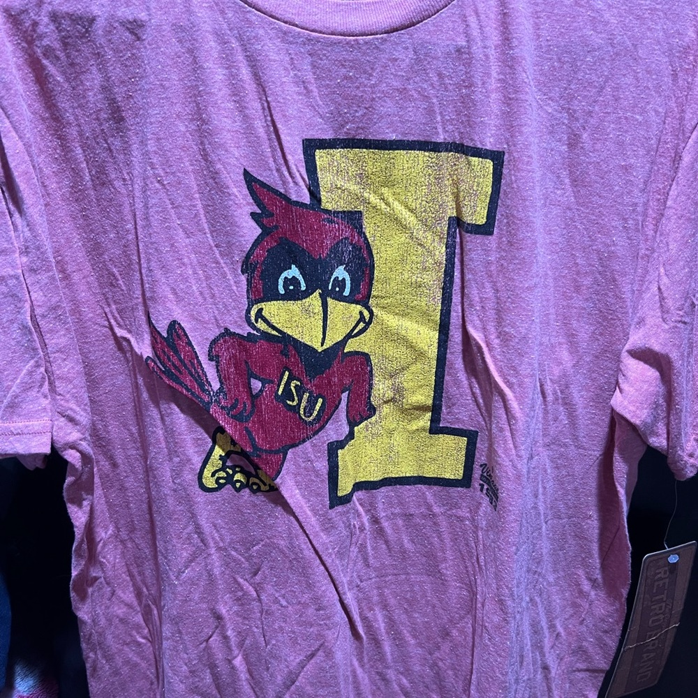 Original Retro Brand Pink Tee with Yellow and Red Graphic